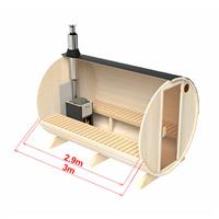 Sauna exterioara tip butoi lungime 3m Ø 2,2m molid soba electrica 